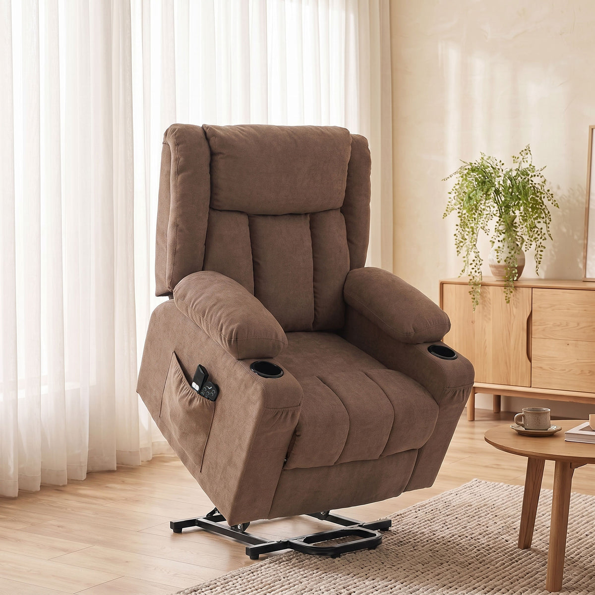 Dual Motor Recliner Chair Power Lift Chair w/ Massage Heat, Brown