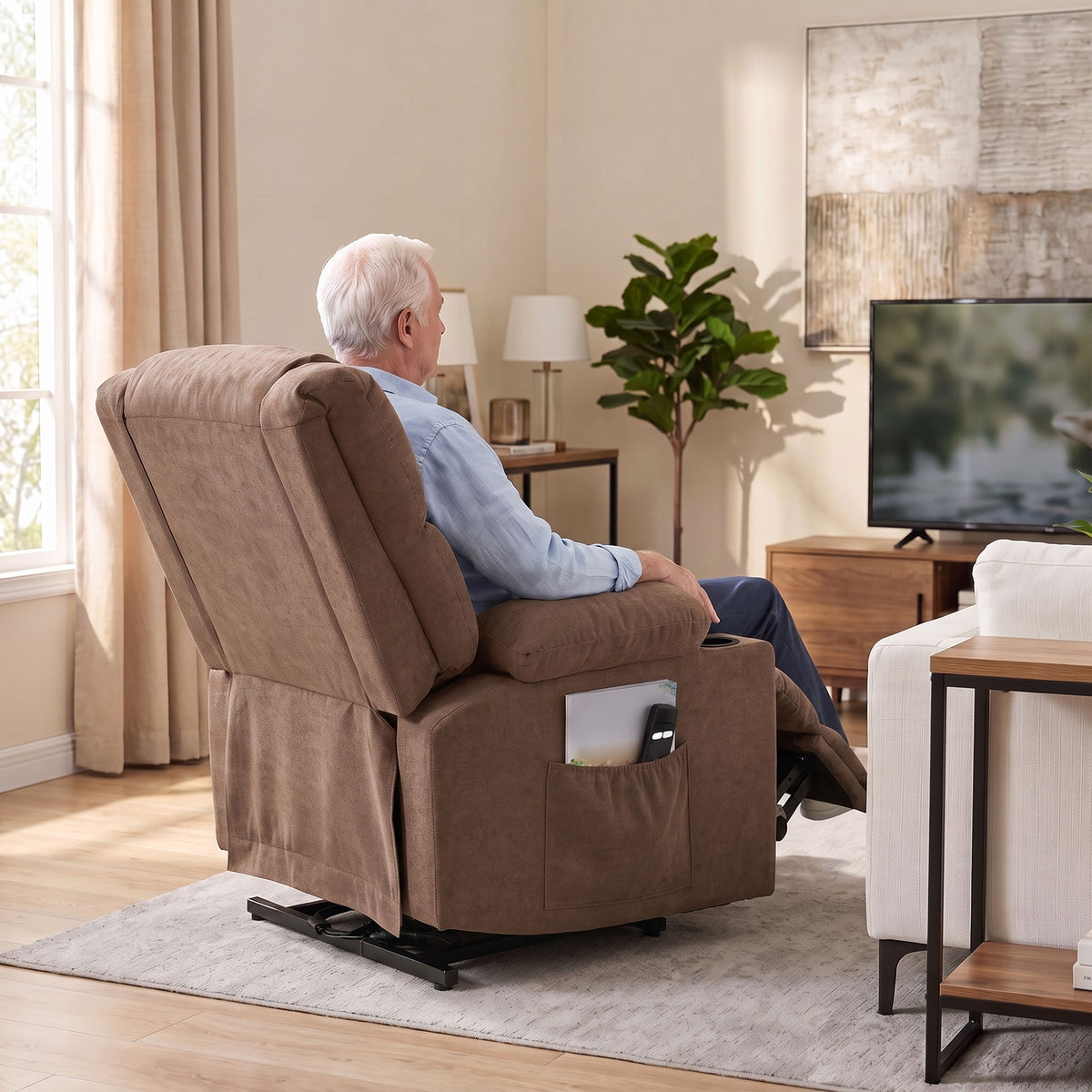 Dual Motor Recliner Chair Power Lift Chair w/ Massage Heat, Brown