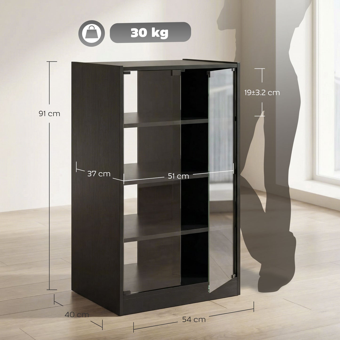 4-Tier Hi-Fi Stand with Adjustable Shelves, Black Wood-Effect