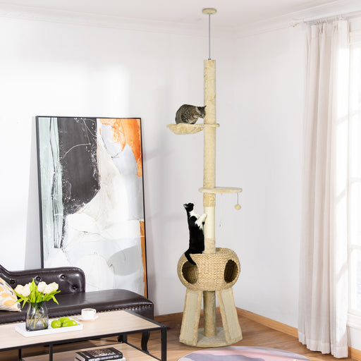 255cm Cat Tree Tower for Indoor Cats, with Scratching Post, Cat House, Platform - Beige