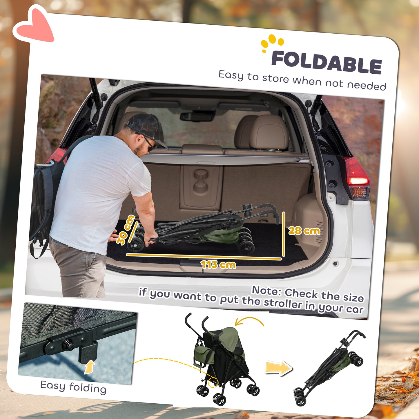 Lightweight Foldable Dog Stroller for Mini Dogs, Dark Green