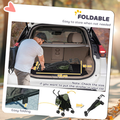 Lightweight Foldable Dog Stroller for Mini Dogs, Dark Green