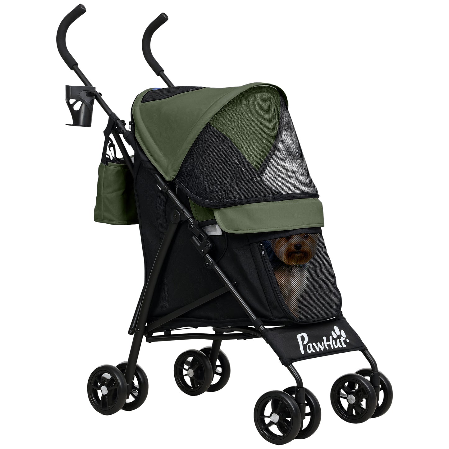 Lightweight Foldable Dog Stroller for Mini Dogs, Dark Green