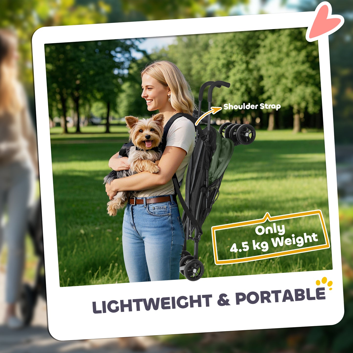 Lightweight Foldable Dog Stroller for Mini Dogs, Dark Green