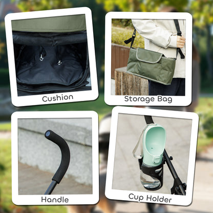 Lightweight Foldable Dog Stroller for Mini Dogs, Dark Green