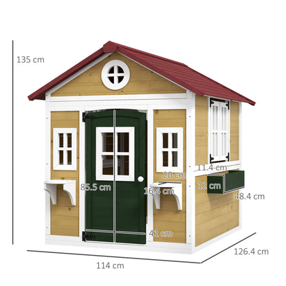 Wooden Playhouse with Doors, Windows, Plant Pots, Boxes, for 3-8 Years - Beige