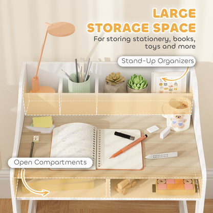Kids Desk and Chair Set, Children Study Table with Storage, Natural