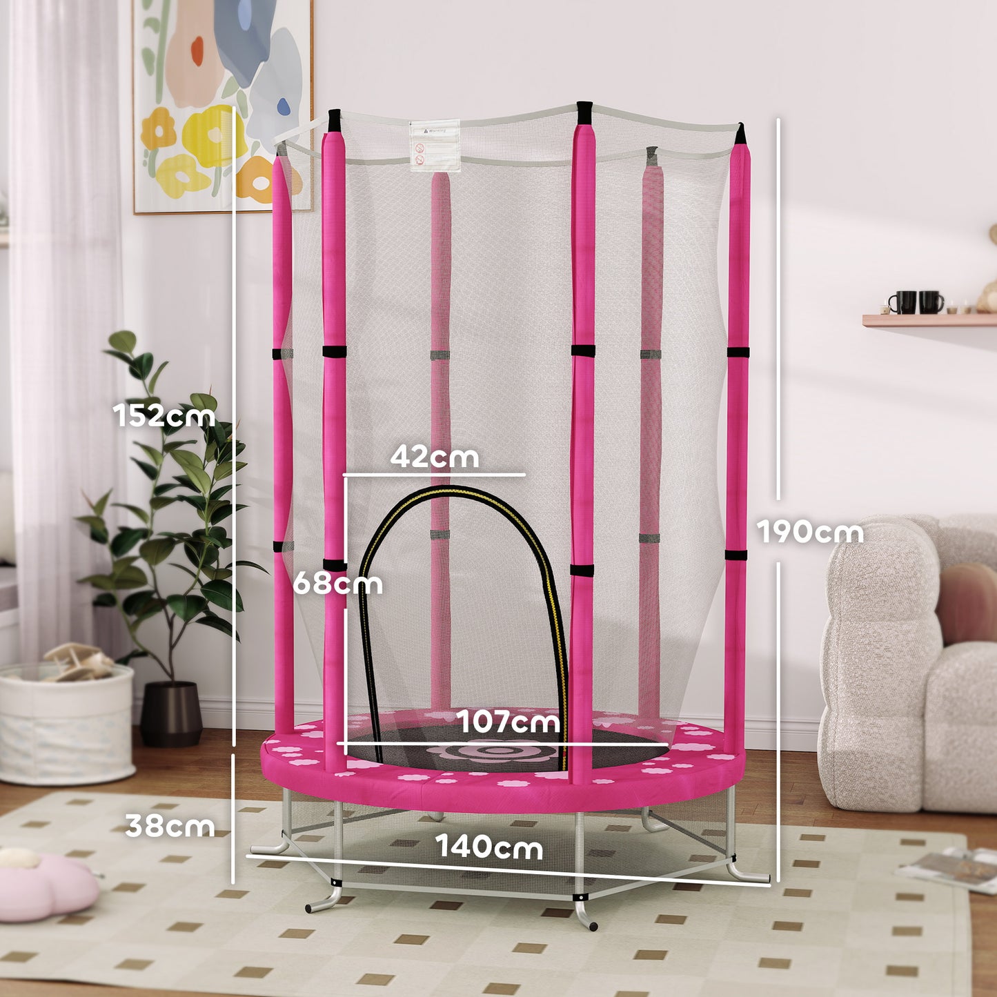 4.6FT Kids Trampoline with Safety Enclosure Net - Pink