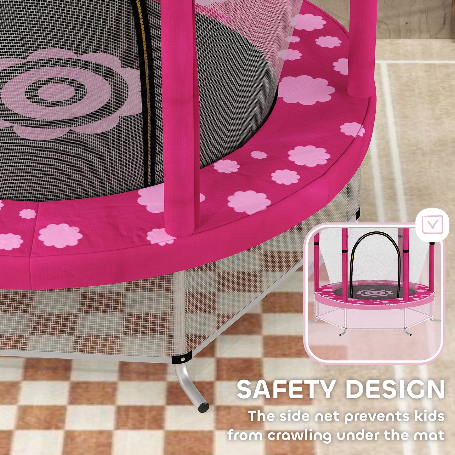 4.6FT Kids Trampoline with Safety Enclosure Net - Pink