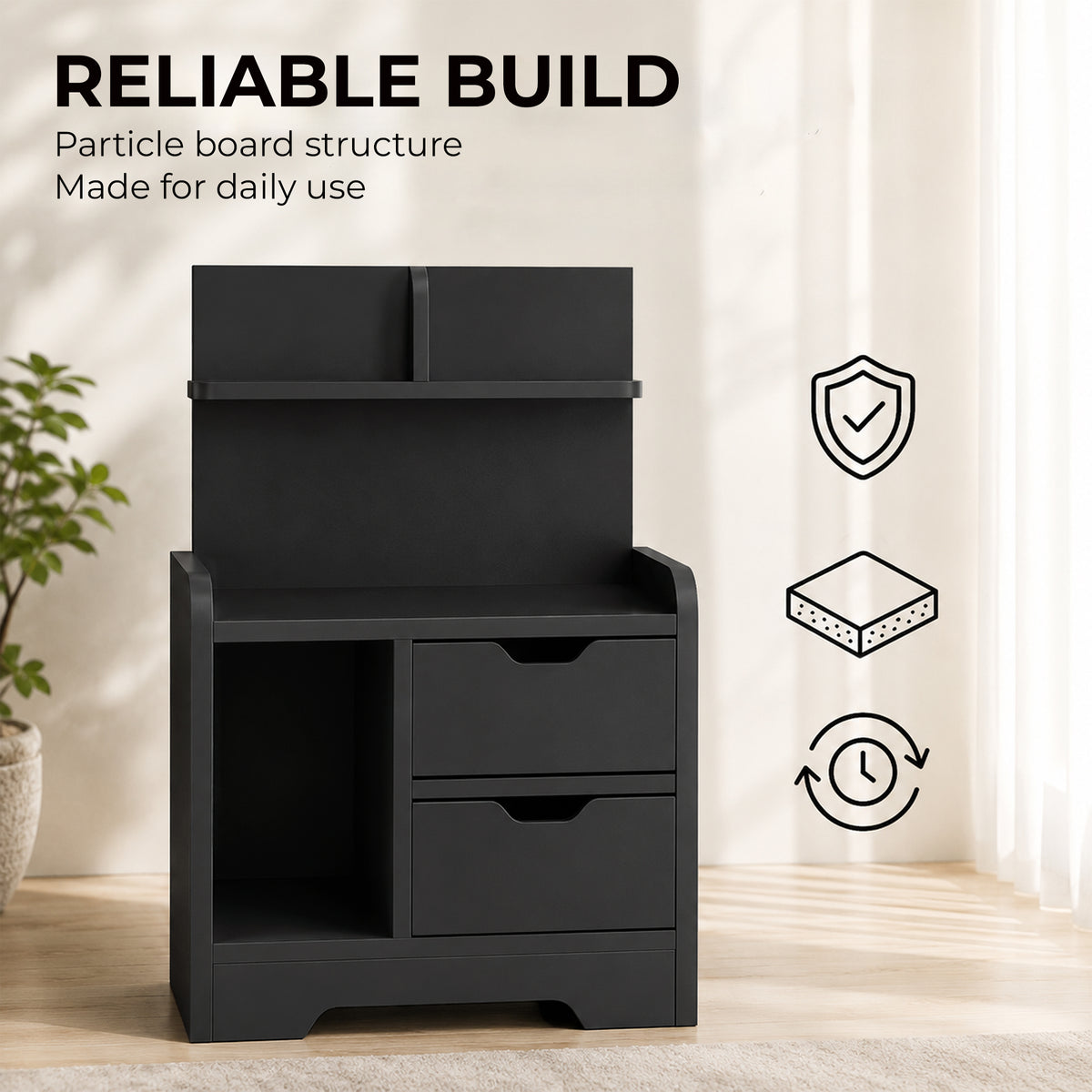 Modern Bedside Table with 2 Drawers and Open Shelves for Bedroom