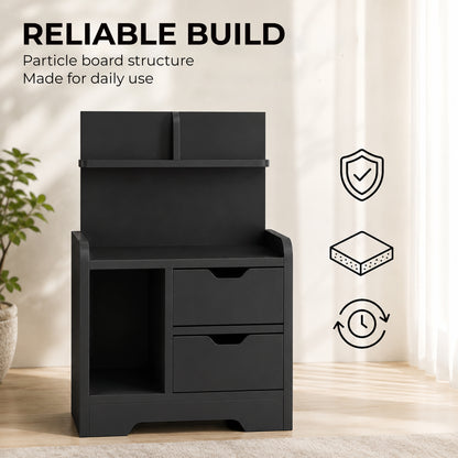 Modern Bedside Table with 2 Drawers and Open Shelves for Bedroom