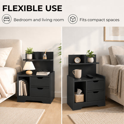 Modern Bedside Table with 2 Drawers and Open Shelves for Bedroom