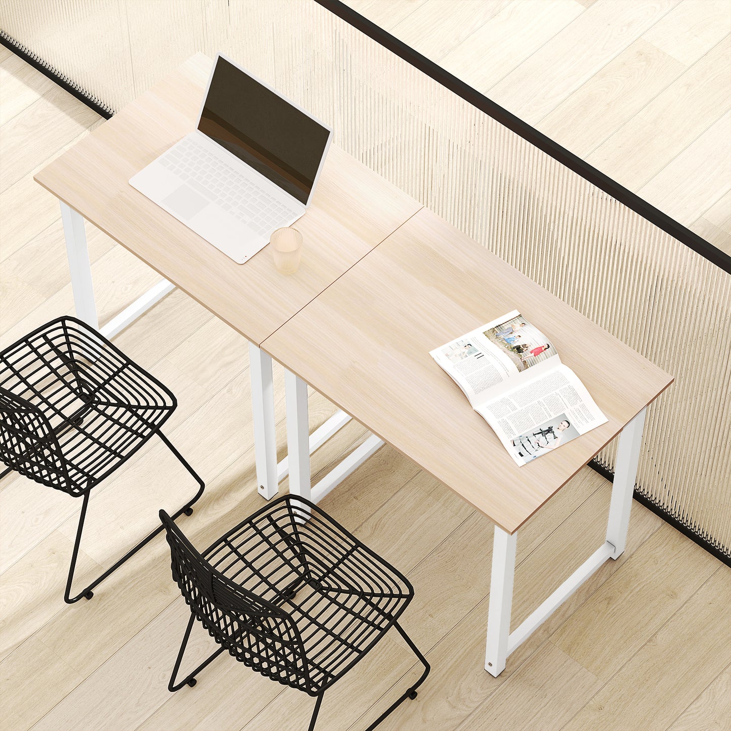 Computer Desk Dining Table Writing Table with Metal Frame, White