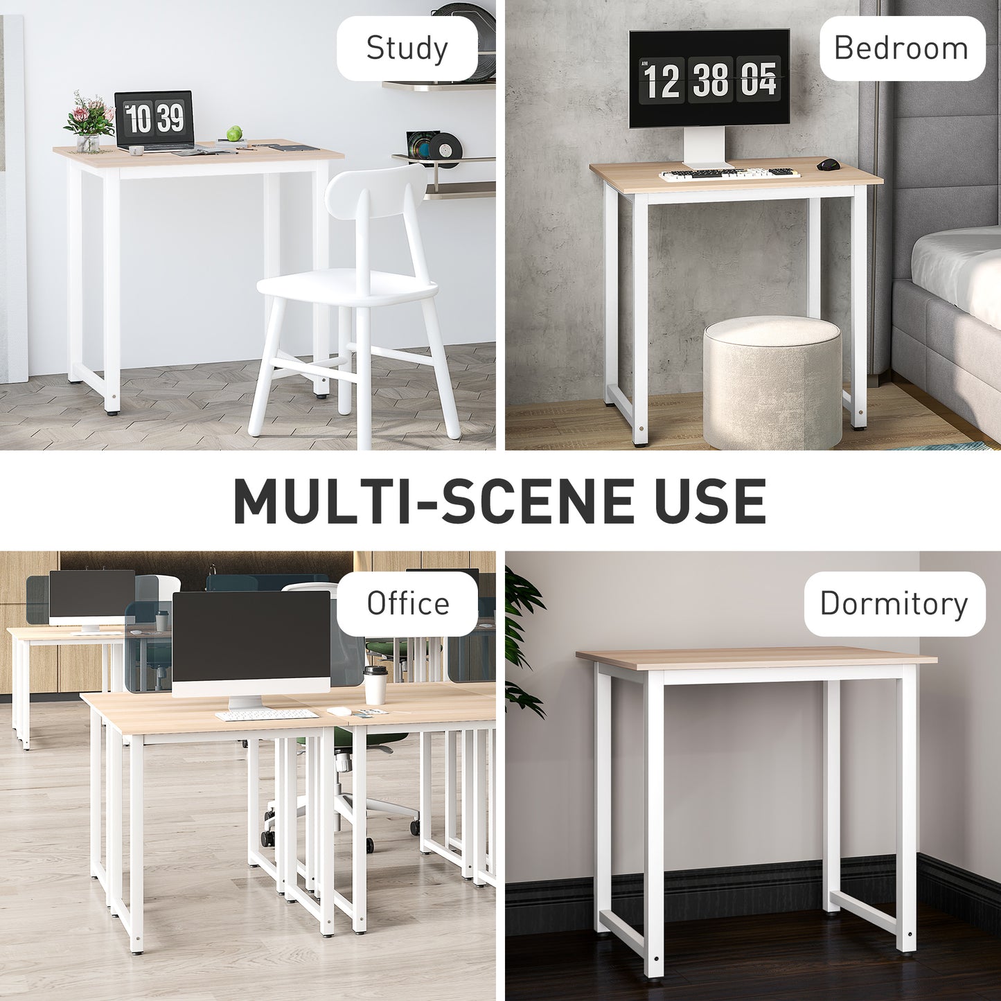 Computer Desk Dining Table Writing Table with Metal Frame, White