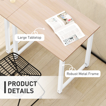 Computer Desk Dining Table Writing Table with Metal Frame, White