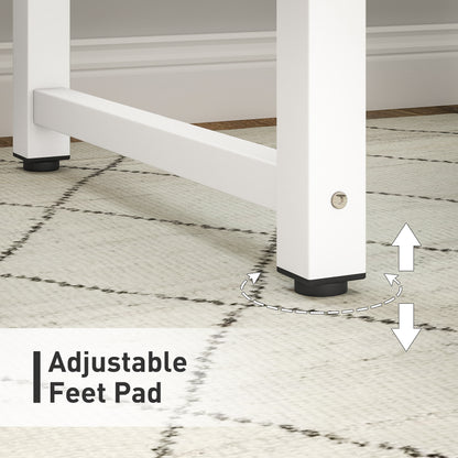 Computer Desk Dining Table Writing Table with Metal Frame, White