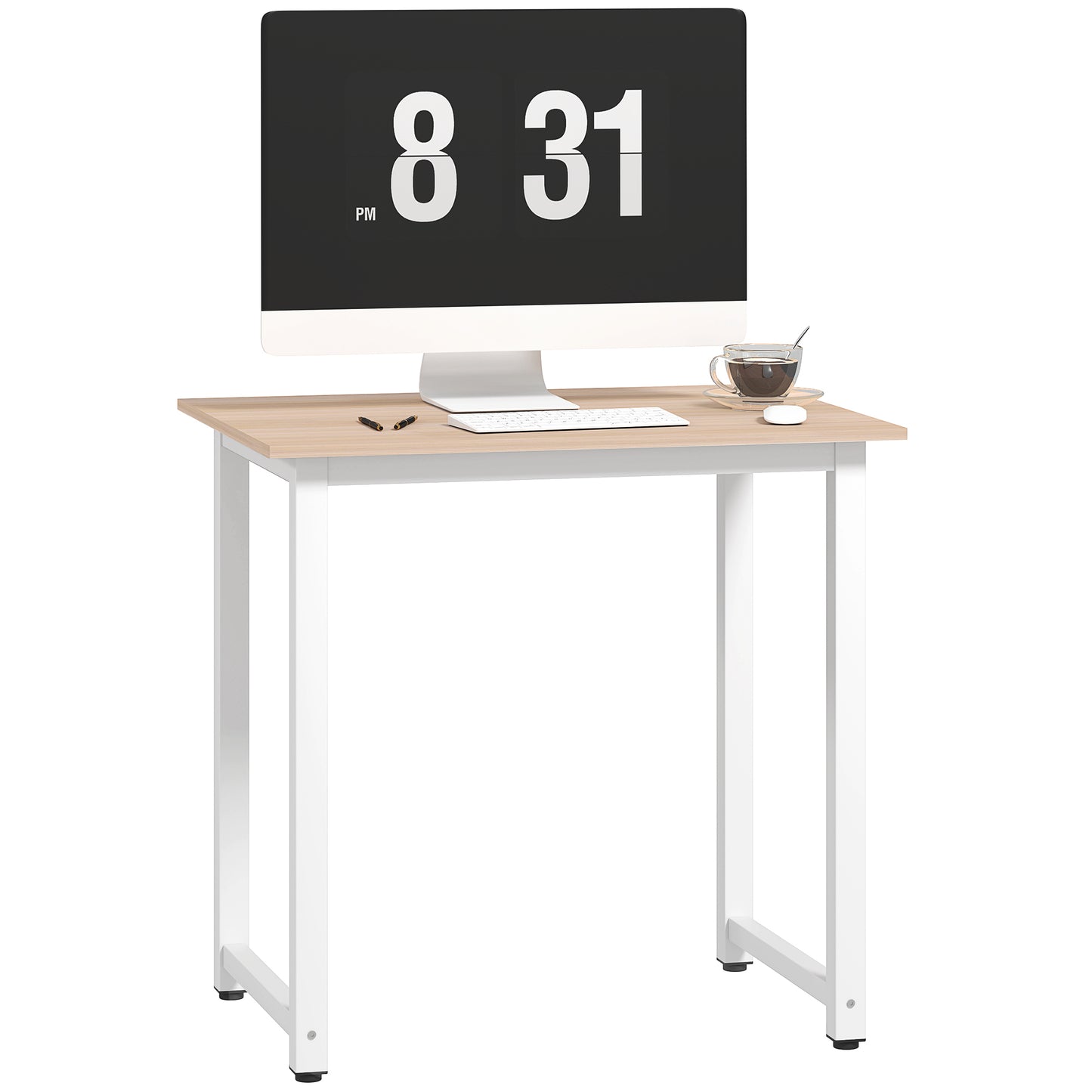 Computer Desk Dining Table Writing Table with Metal Frame, White