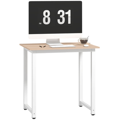 Computer Desk Dining Table Writing Table with Metal Frame, White