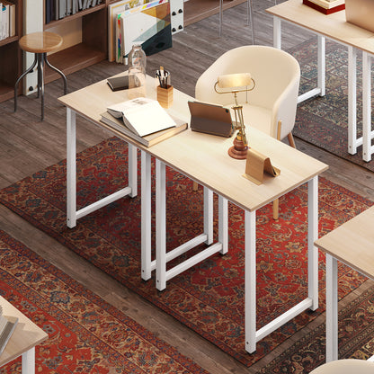 Computer Desk Dining Table Writing Table with Metal Frame, White