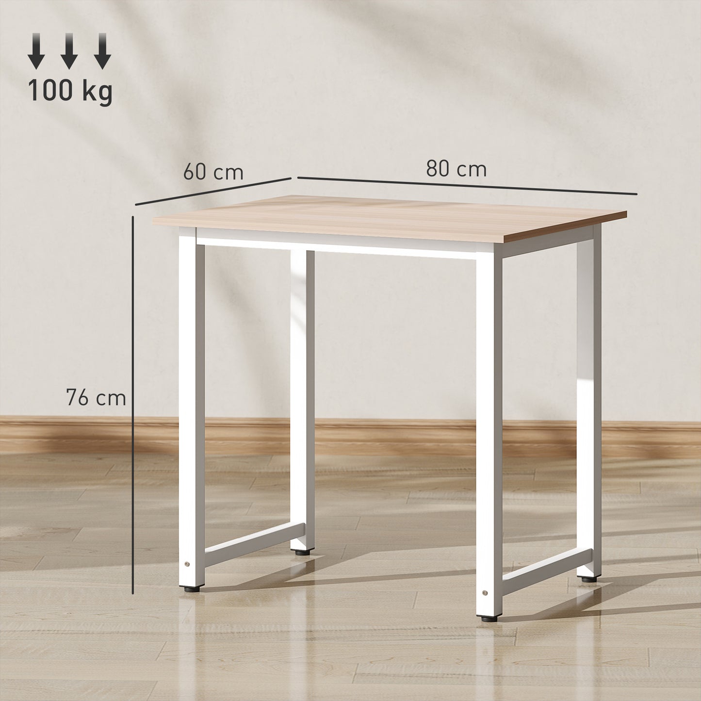 Computer Desk Dining Table Writing Table with Metal Frame, White