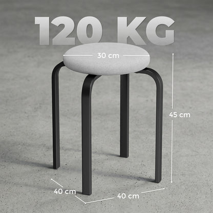Stackable Stools Set of 4, Modern Cushioned Stacking Chairs, Round Backless Stools for Kitchen, Dining Room, Living Room, Grey