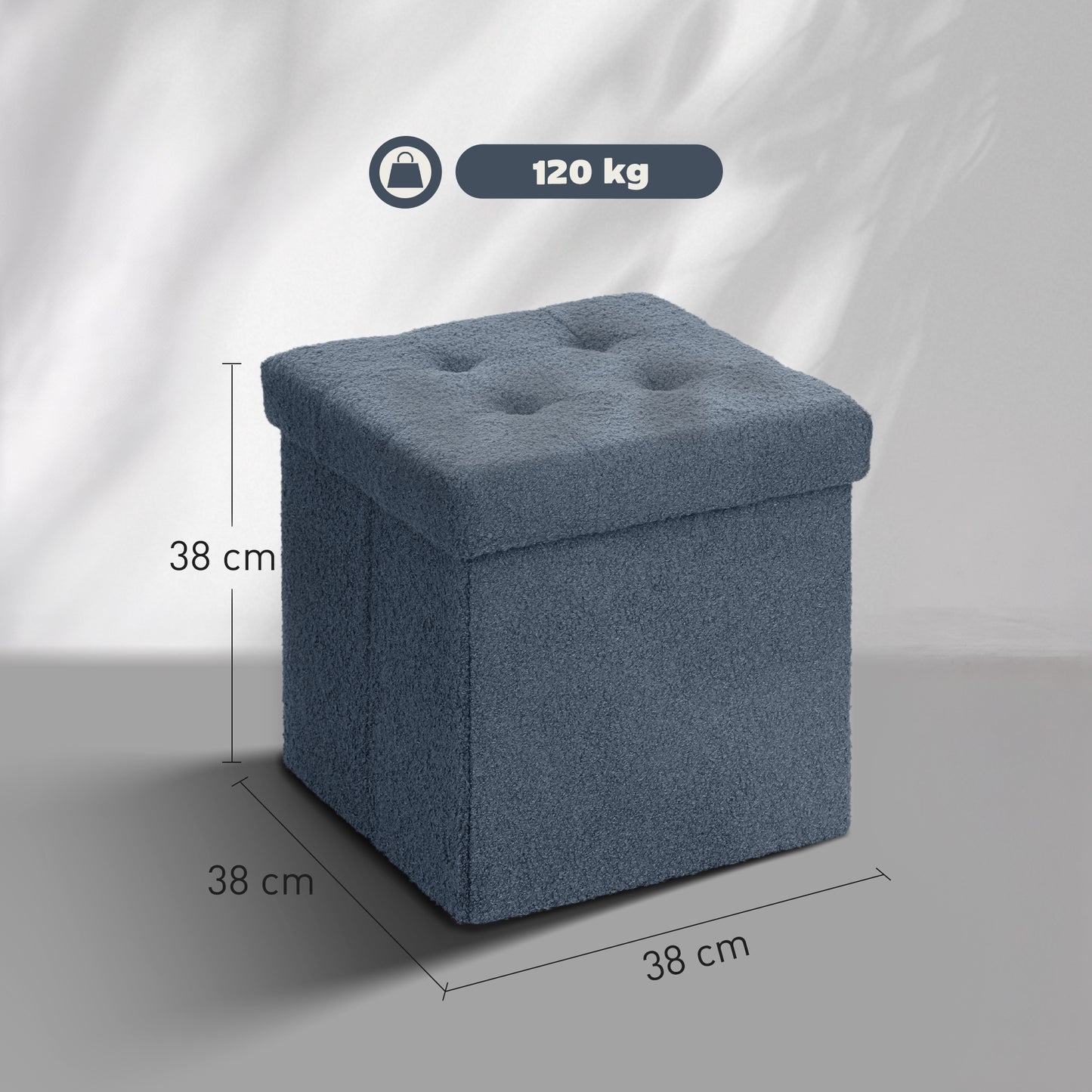 Foldable Sherpa Fleece Storage Ottoman, 38 x 38 x 38 cm, Blue