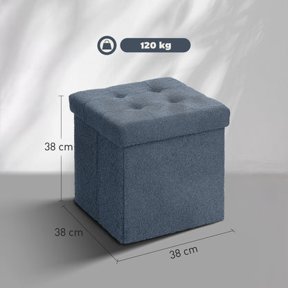 Foldable Sherpa Fleece Storage Ottoman, 38 x 38 x 38 cm, Blue