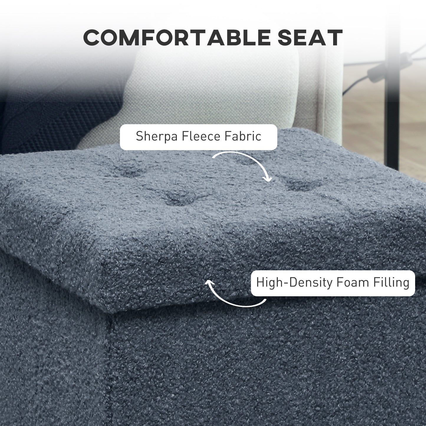 Foldable Sherpa Fleece Storage Ottoman, 38 x 38 x 38 cm, Blue