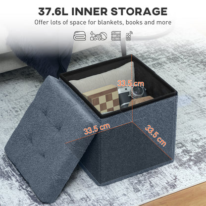 Foldable Sherpa Fleece Storage Ottoman, 38 x 38 x 38 cm, Blue