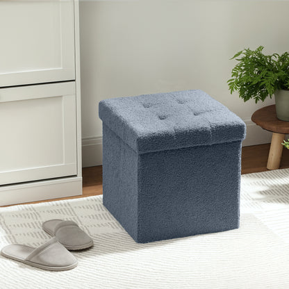 Foldable Sherpa Fleece Storage Ottoman, 38 x 38 x 38 cm, Blue