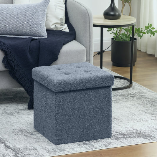 Foldable Sherpa Fleece Storage Ottoman, 38 x 38 x 38 cm, Blue