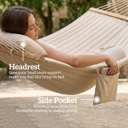 Double Hammock 2-Person Padded Swing Bed Cream White