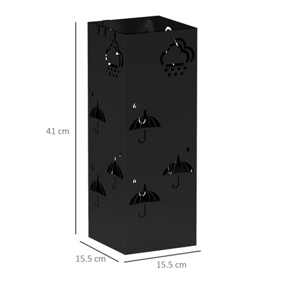 Decorative Umbrella Holder w/ Drip Tray 4 Hooks for Entryway Black