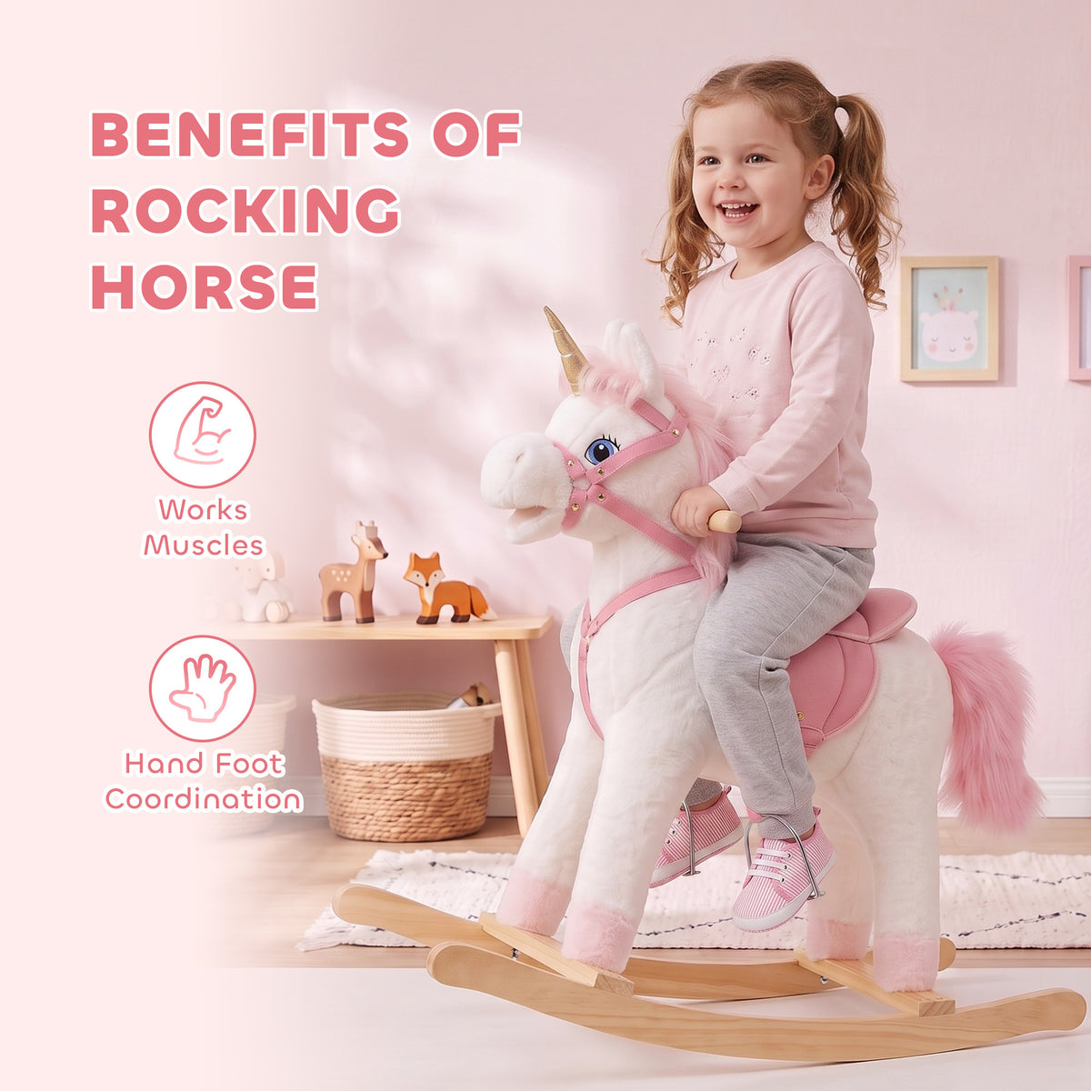 Plush Rocking Unicorn with Sounds and Moving Mouth and Tail - White