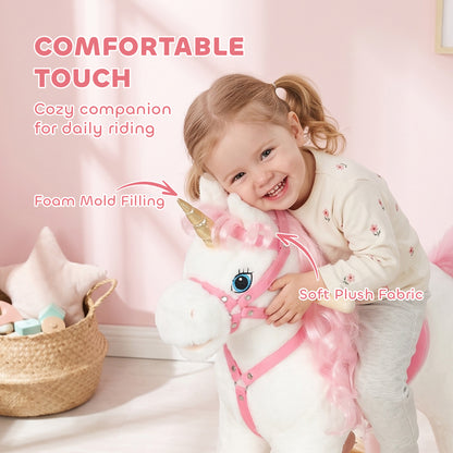 Plush Rocking Unicorn with Sounds and Moving Mouth and Tail - White