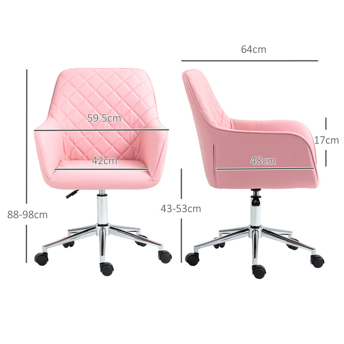 Home Office Chair Leather-Feel Fabric Swivel Chair with Armrests Pink