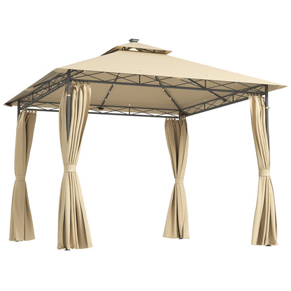3 x 3 m Double Roof Outdoor Gazebo with Curtains, Beige