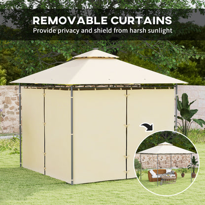 3 x 3 m Double Roof Outdoor Gazebo with Curtains, Beige