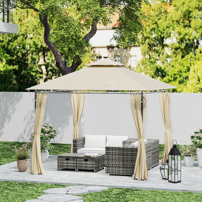 3 x 3 m Double Roof Outdoor Gazebo with Curtains, Beige