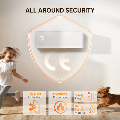 2000W Ceramic Electric Heater with Fan, Wall Mounted, White