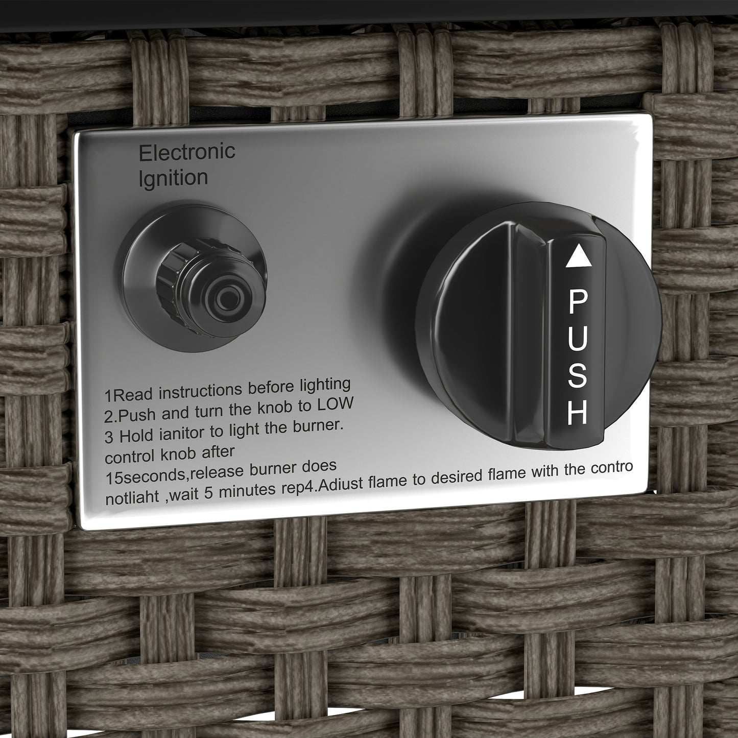 13 KW Rattan Gas Fire Pit Table, Propane Fire Pit for Garden, Grey