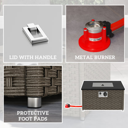 13 KW Rattan Gas Fire Pit Table, Propane Fire Pit for Garden, Grey