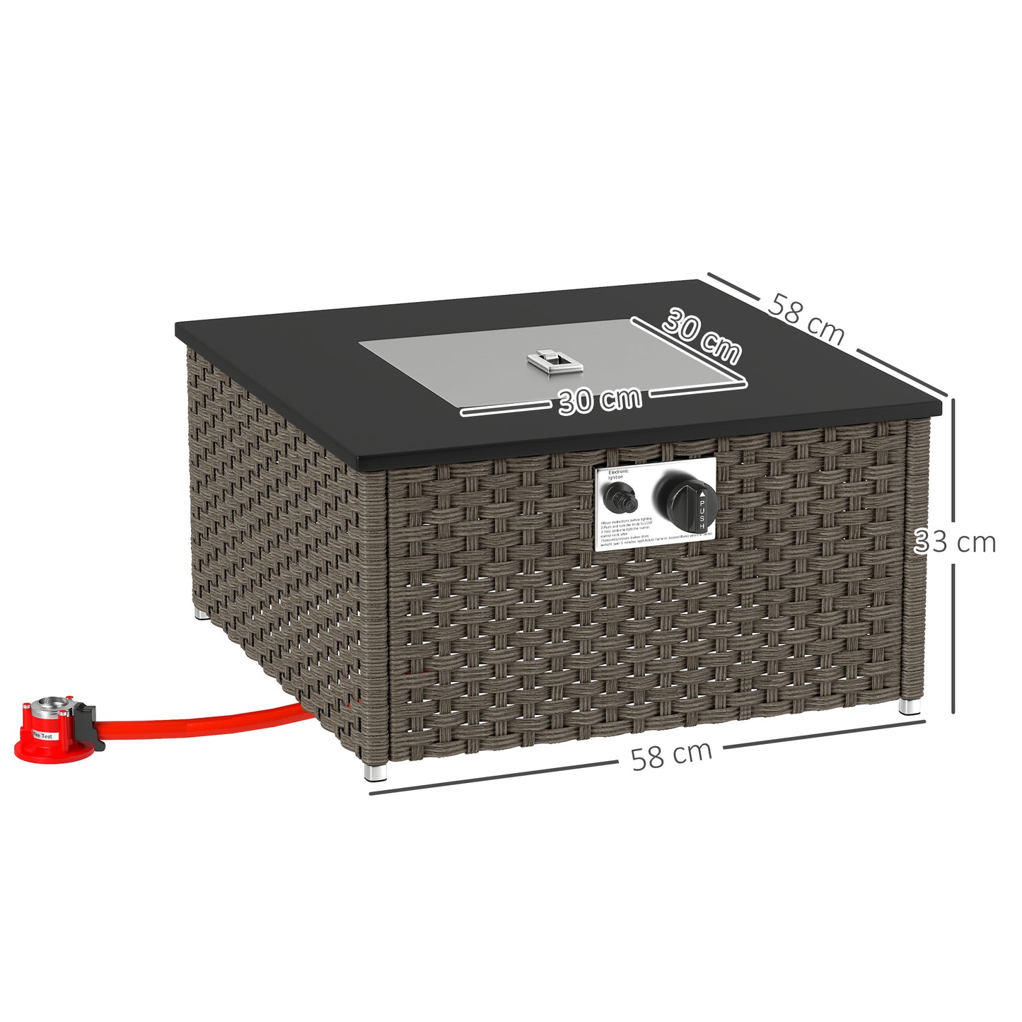 13 KW Rattan Gas Fire Pit Table, Propane Fire Pit for Garden, Grey