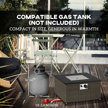 13 KW Rattan Gas Fire Pit Table, Propane Fire Pit for Garden, Grey