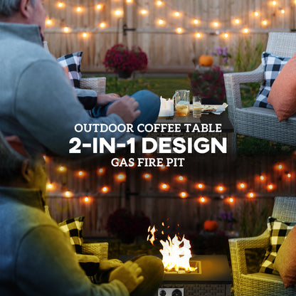 13 KW Rattan Gas Fire Pit Table, Propane Fire Pit for Garden, Grey