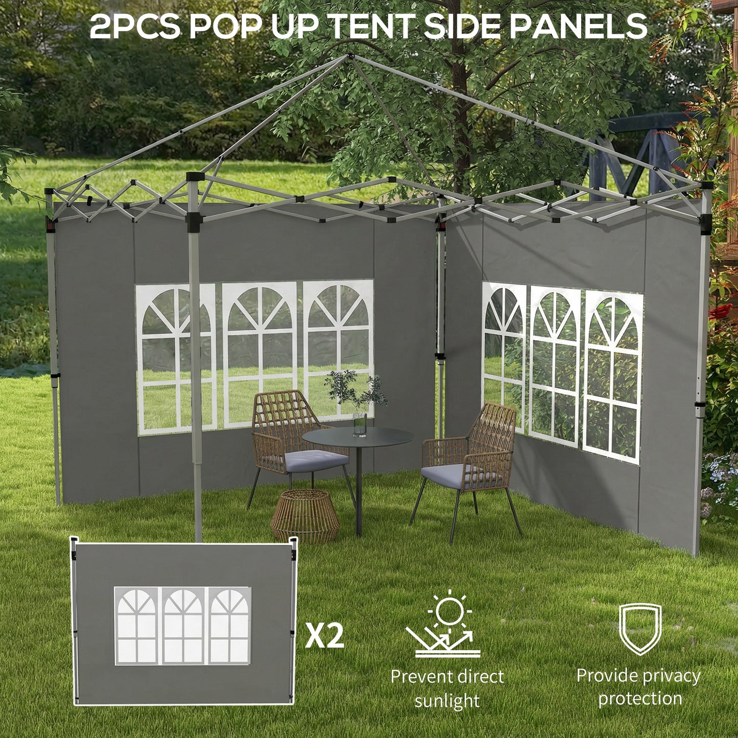 Gazebo Side Panels for 3x3(m) or 3x4m Pop Up Gazebo, Dark Grey