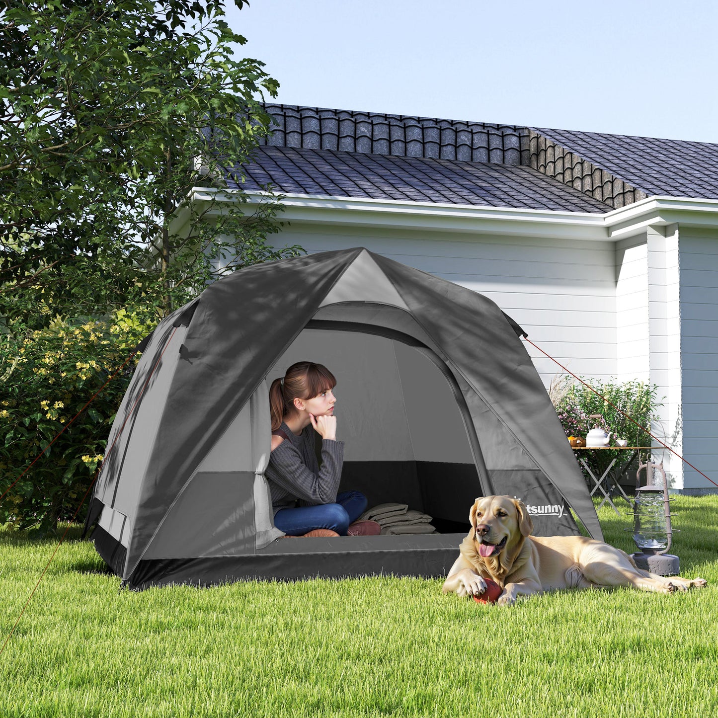 3-4 Person Camping Tent, Waterproof Tent, Dark Grey