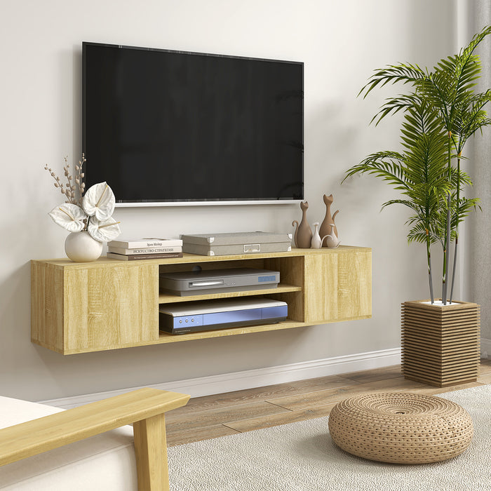 Floating TV Stand Cabinet for TVs up to 60 Inch, Media Entertainment Center with Open Shelf, Storage Cupboard, Natural Wood Effect