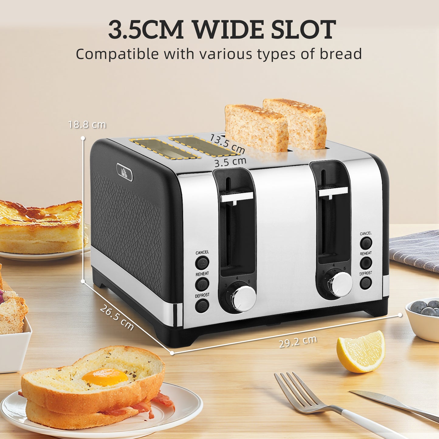 Kettle and Toaster Set with 3000W Rapid Boil, 4 Slice Toaster, Black