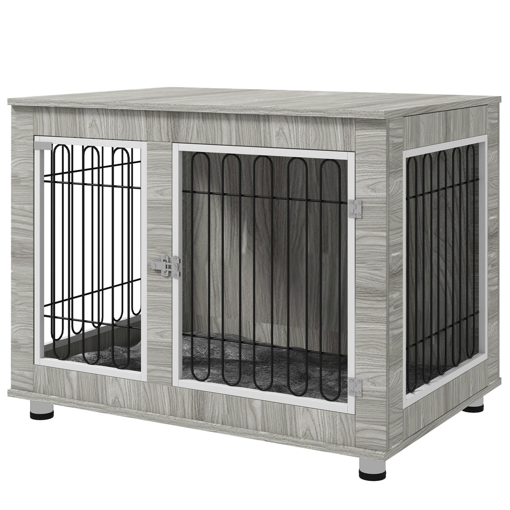 Indoor Dog Kennel w/ Soft Cushion, Double Door for Large Dogs, 106 x 74 x 81.5cm, Grey